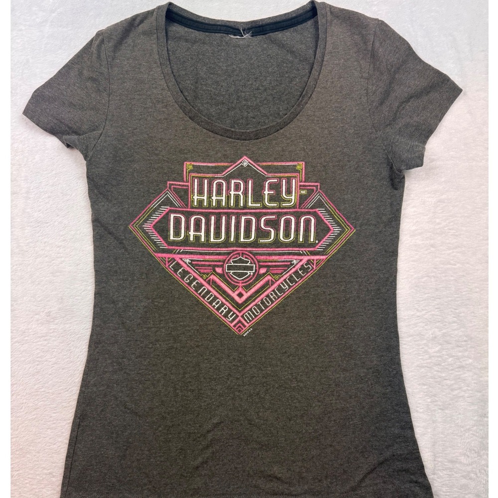 Harley-Davidson Women Graphic T-Shirt Gray Pink San Antonio TX Dealer Tee L 2018
